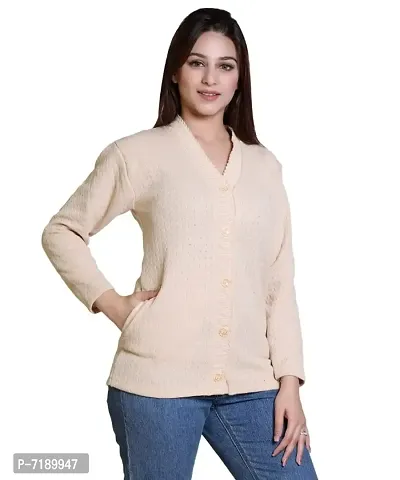 Stylish Solid Woolen Beige Sweaters For Women-thumb0
