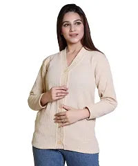 Stylish Solid Woolen Beige Sweaters For Women-thumb1