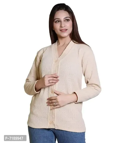 Stylish Solid Woolen Beige Sweaters For Women-thumb2