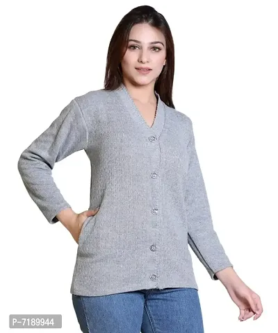Stylish Solid Woolen Grey Sweaters For Women-thumb4