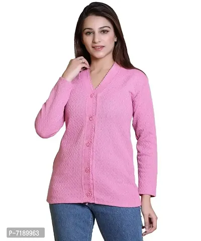 Stylish Solid Woolen Pink Sweaters For Women-thumb2