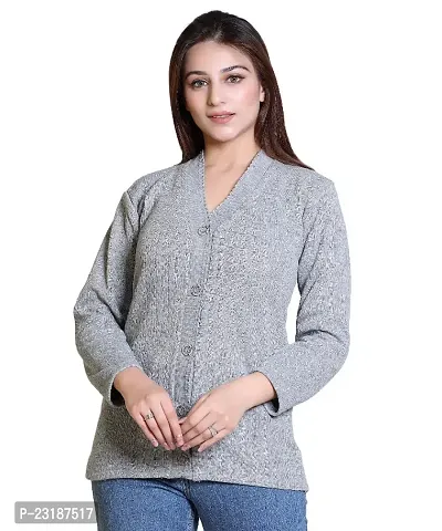 HRD7 Woolen Front Open Buttoned Women Cardigan Sweaters