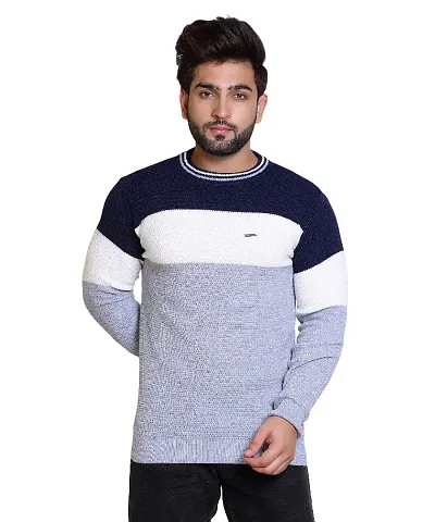 Elegant Pullover Wool Color Blocked Sweater for Men
