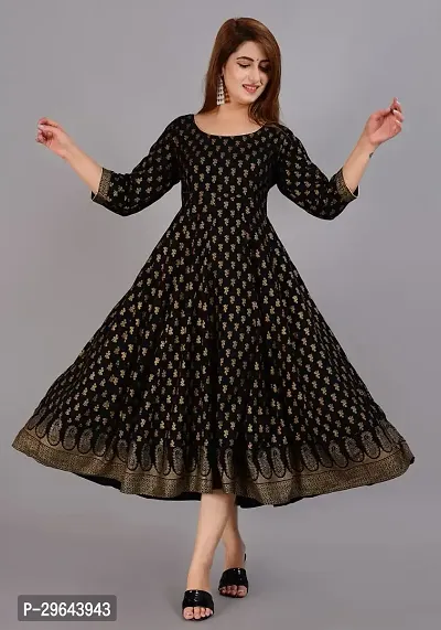 Stylish Black Rayon Ethnic Gown For Women