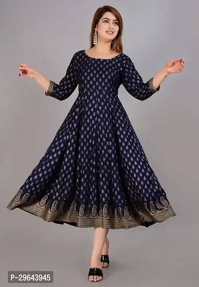 Stylish Navy Blue Rayon Ethnic Gown For Women