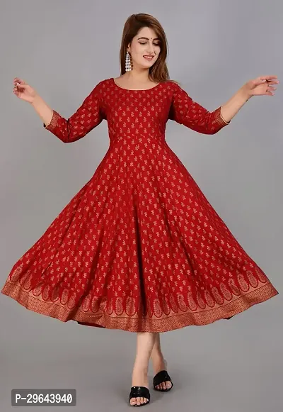 Stylish Red Rayon Ethnic Gown For Women