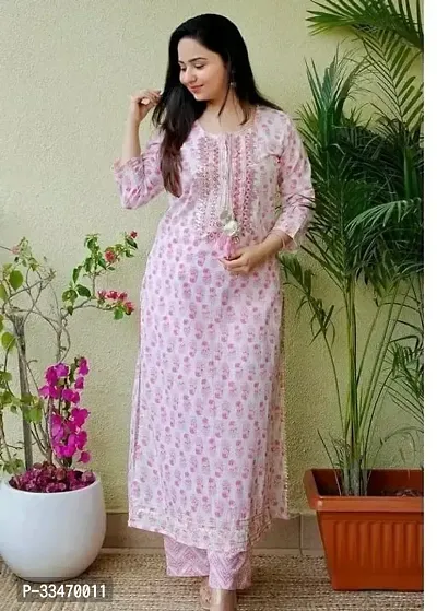 Stylish Pink Rayon Printed Kurta Bottom Set For Women-thumb0