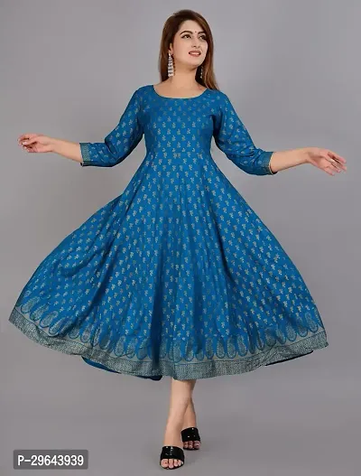 Stylish Blue Rayon Ethnic Gown For Women