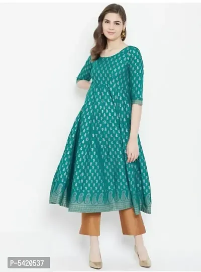 Stylish Rayon Round Neck 3/4 Sleeves Anarkali Kurta For Women-thumb0