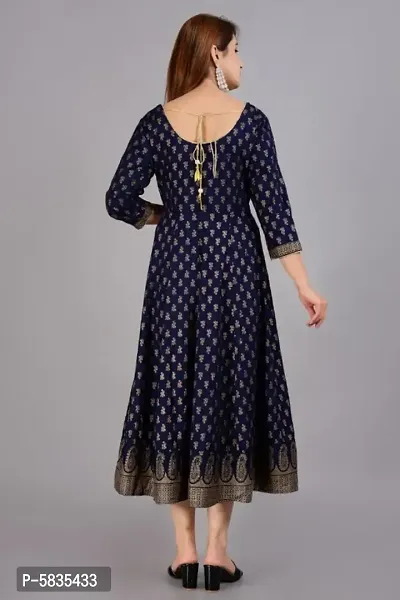 Navy Blue Rayon Printed Kurtas For Women-thumb2