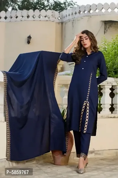 Women's Rayon Kurta, Bottom and Dupatta Set