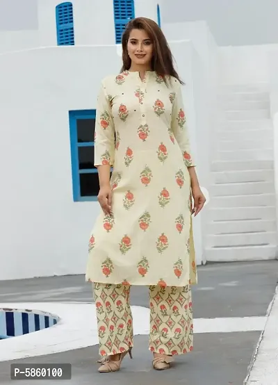 Stylish Rayon Floral Printed 3/4 Sleeves Kurta With Palazzo Set