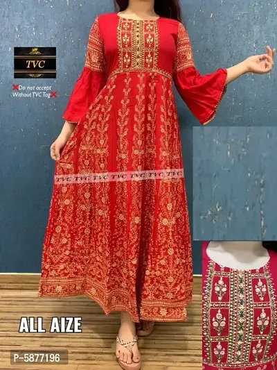 Red Rayon Embroidered Kurtas For Women