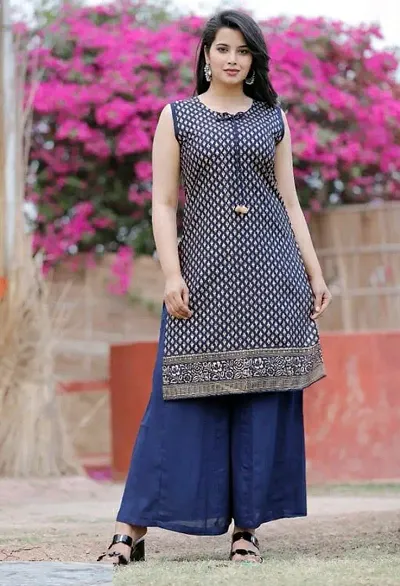 Stylish Rayon Printed Kurta Palazzo Set