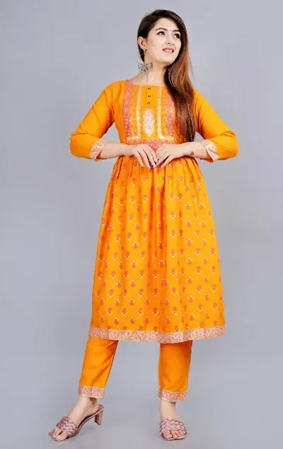 Alluring Rayon Embroidered Kurta with Pant Set For Women