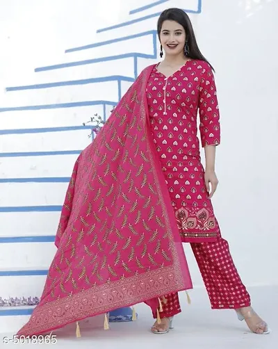 Women's Rayon Kurti with Palazzo Dupatta Set