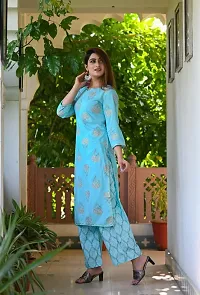 Women Rayon Printed Straight Kurta with Bottom Set-thumb1