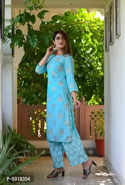 Women Rayon Printed Straight Kurta with Bottom Set-thumb2