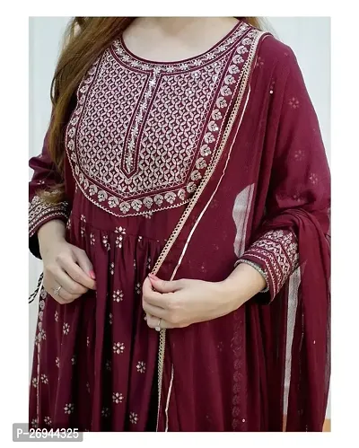 Designer Rayon Embroidery  Work Kurta ,Bottom And Dupatta Set For Women-thumb4