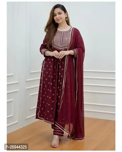 Designer Rayon Embroidery  Work Kurta ,Bottom And Dupatta Set For Women-thumb2