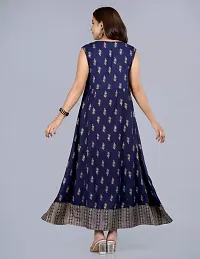 Blue Floral Golden Print Anarkali Kurtis With Jacket-thumb3