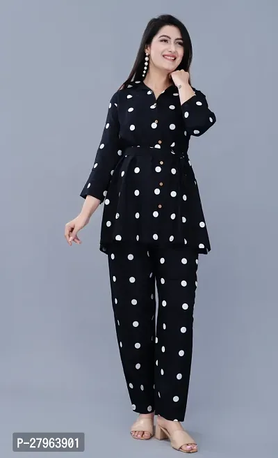 Black Polka Dot Print Rayon Fabric Co-ord Set Summer Wear-thumb0
