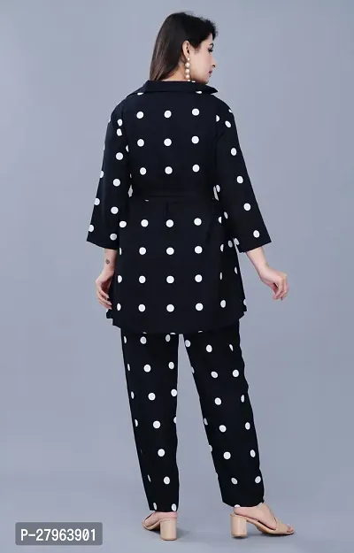 Black Polka Dot Print Rayon Fabric Co-ord Set Summer Wear-thumb2
