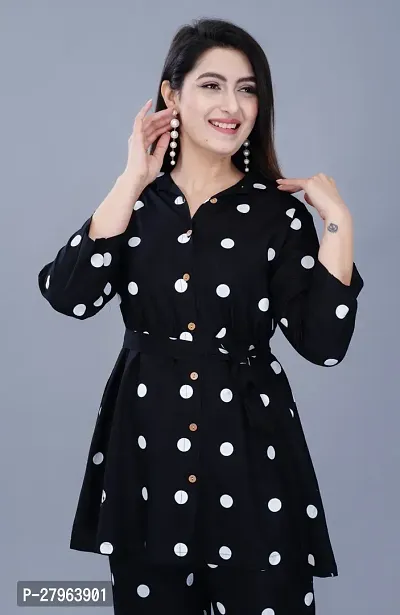 Black Polka Dot Print Rayon Fabric Co-ord Set Summer Wear-thumb3