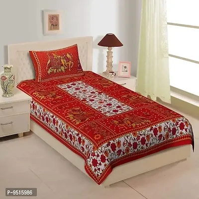 Jaipuri Printed Cotton Single Bedsheet With 1 Pillow Cover-thumb0