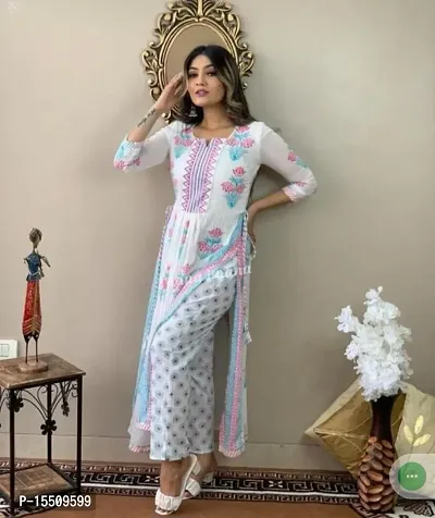 White colour  Naira Cut Kurti and Pant Set-thumb3