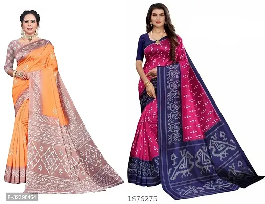 Beautiful Polycotton Printed Women Saree without Blouse piece-Pack Of 2-thumb0