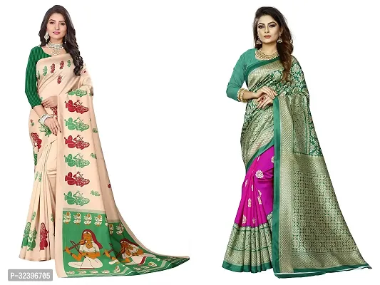 Beautiful Polycotton Printed Women Saree without Blouse piece-Pack Of 2