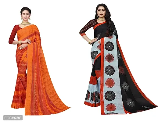 Beautiful Polycotton Printed Women Saree without Blouse piece-Pack Of 2