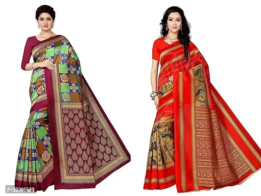 Beautiful Polycotton Printed Women Saree without Blouse piece-Pack Of 2-thumb0