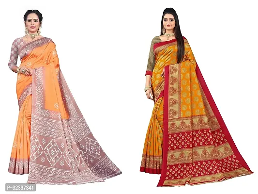 Beautiful Polycotton Printed Women Saree without Blouse piece-Pack Of 2-thumb0