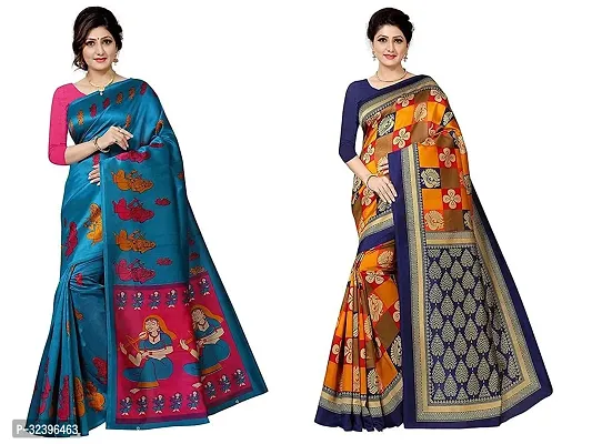 Beautiful Polycotton Printed Women Saree without Blouse piece-Pack Of 2-thumb0