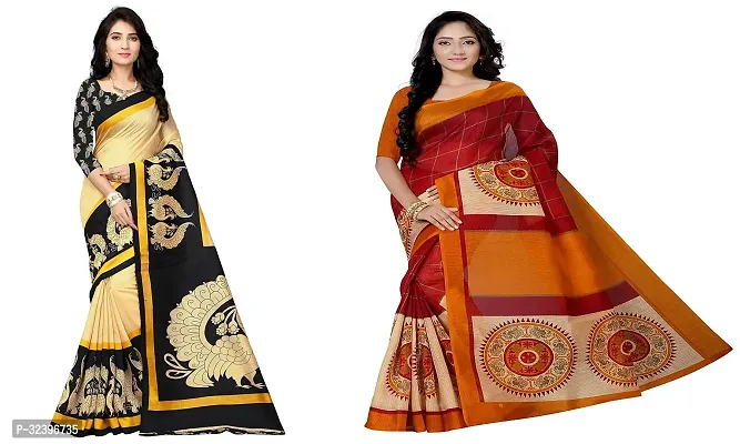 Beautiful Polycotton Printed Women Saree without Blouse piece-Pack Of 2-thumb0