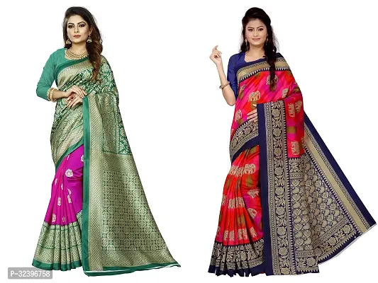 Beautiful Polycotton Printed Women Saree without Blouse piece-Pack Of 2-thumb0