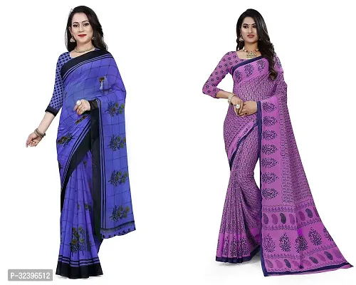 Beautiful Polycotton Printed Women Saree without Blouse piece-Pack Of 2-thumb0