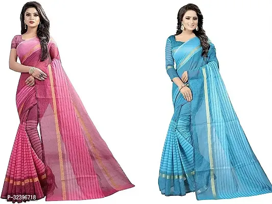 Beautiful Polycotton Printed Women Saree without Blouse piece-Pack Of 2-thumb0