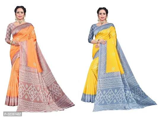 Beautiful Polycotton Printed Women Saree without Blouse piece-Pack Of 2-thumb0