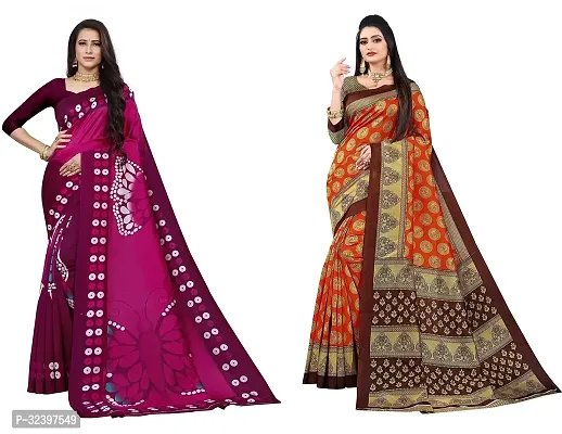 Beautiful Polycotton Printed Women Saree without Blouse piece-Pack Of 2