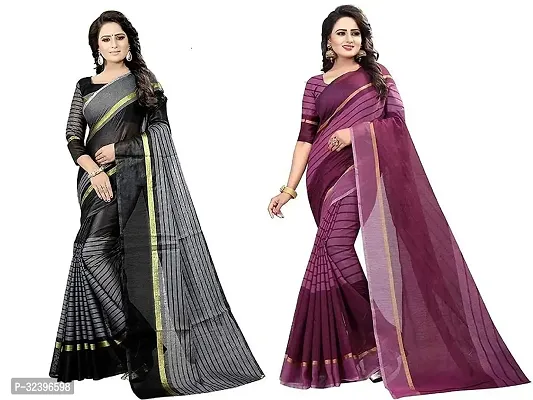 Beautiful Polycotton Printed Women Saree without Blouse piece-Pack Of 2-thumb0