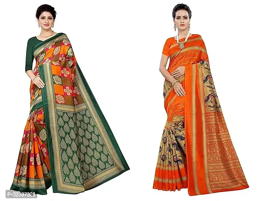 Beautiful Polycotton Printed Women Saree without Blouse piece-Pack Of 2