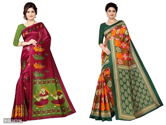 Beautiful Polycotton Printed Women Saree without Blouse piece-Pack Of 2-thumb0