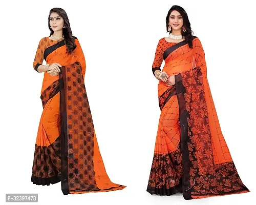 Beautiful Polycotton Printed Women Saree without Blouse piece-Pack Of 2