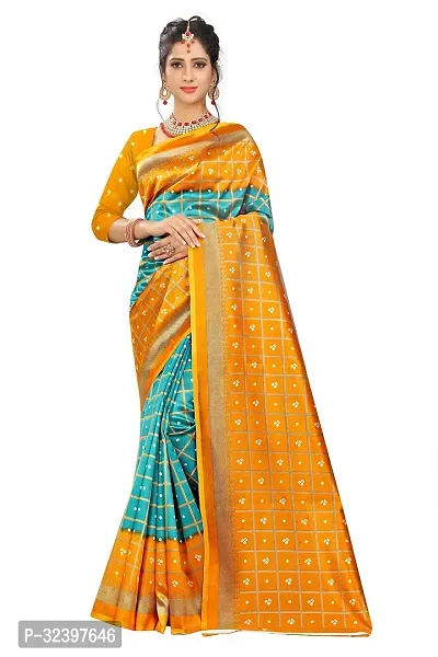 Beautiful Polycotton Checked Women Saree without Blouse piece-thumb0