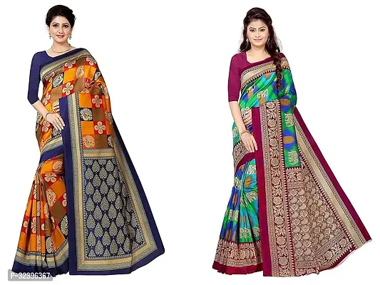 Beautiful Polycotton Printed Women Saree without Blouse piece-Pack Of 2-thumb0