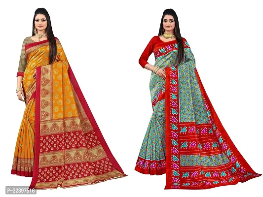 Beautiful Polycotton Printed Women Saree without Blouse piece-Pack Of 2-thumb0