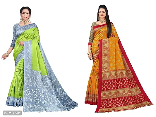 Beautiful Polycotton Printed Women Saree without Blouse piece-Pack Of 2